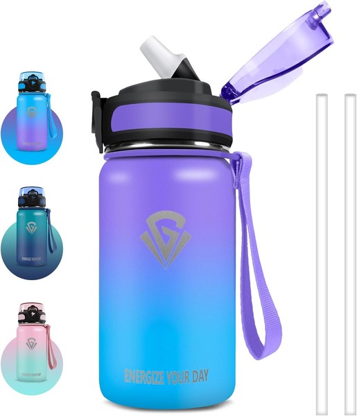 Trinkflasche, 500Ml Trinkflasche Kinder, Trinkflasche Edelstahl Mit Strohhalm,-image