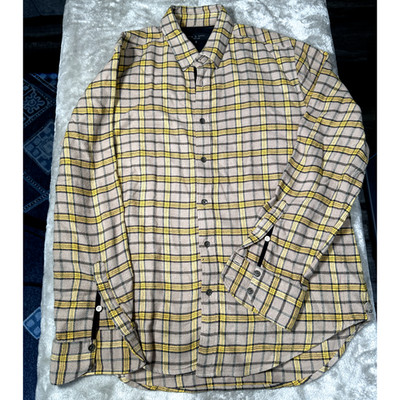 Rag & Bone Black Yellow Tan Button Up Cotton Flannel Dress Shirt Mens Size L