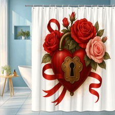 Red Heart Roses Shower Curtain for Valentine's Day Decor