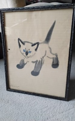 1937 Siamese Cat Illustration from '' Babette'' Watercolor & Crayon Art Drawing