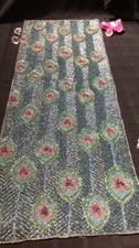 BUNGALOW10 BEADED TABLE RUNNER Peacock Feathers  13x36 NEW