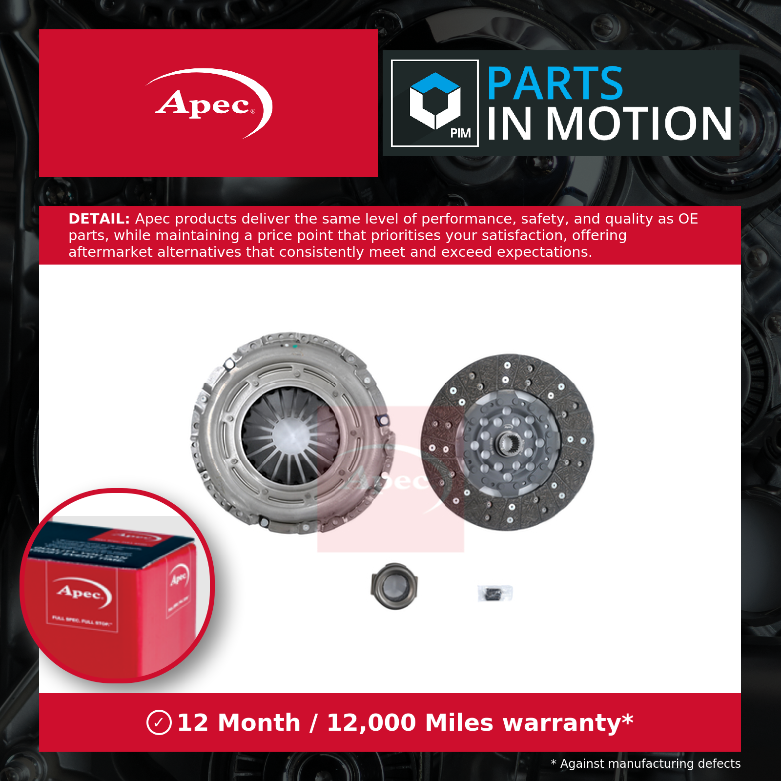 Clutch Kit 3pc (Cover+Plate+Releaser) ACL1362 Apec SH0116410 SH0116410A Quality