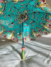 Vintage Sea Gull Chinese Child Umbrella Cloth Pigs Wood Handle