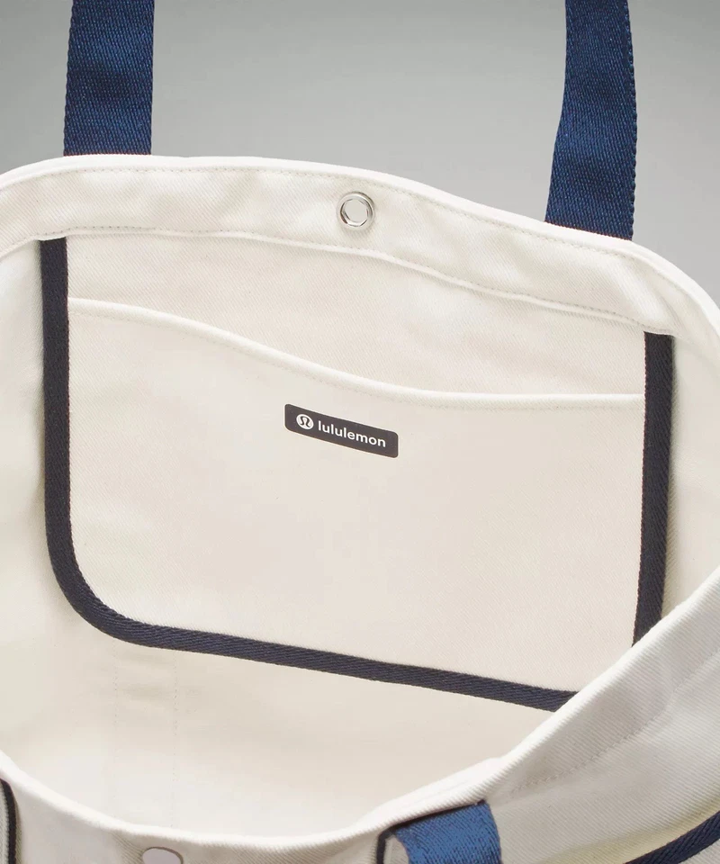Bolso de Mano Grande Lululemon Nuevo Sin Etiquetas Blanco Lona Gimnasio Yoga Playa Foto 3 de 4