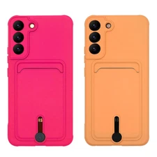 Card Slot Silicone Soft Case For Samsung S25 S24 S23 S22 Ultra S21 S20 FE Cover