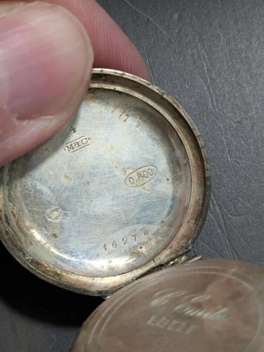 Antique Coin Silver Small Pocket Watch .800 1.02 oz. Nice Patina not running - Picture 3 of 5