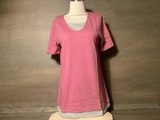 Blair Women's Layered Look SHORT Sleeve Knit Top Size S OR M MYSTIC MAUVE NEW 