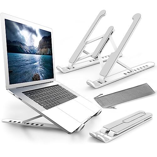 KVING Adjustable Laptop Stand for Desks with Non-Slip Base - White Plastic
