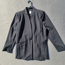 Cabi Size 12 Black One Button Ponte Knit Dinner Jacket Blazer