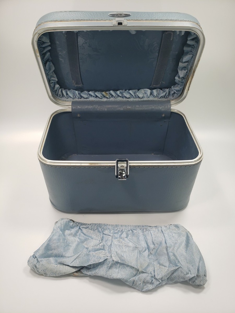 Vintage Blue Sears Featherlite Luggage Suitcase Makeup Train Case
