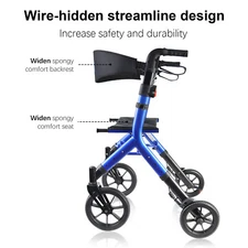 Rollator Walker for Seniors With Seat 4x Wheels Foldable Lightweight 300lb Blue