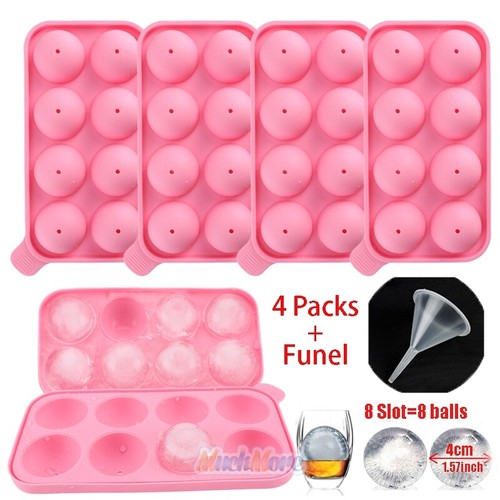 10x Whiskey Ice Cube Ball Maker 8 Slot Silicone Mold Sphere Mould Tray w/ Funnel - Picture 16 of 28