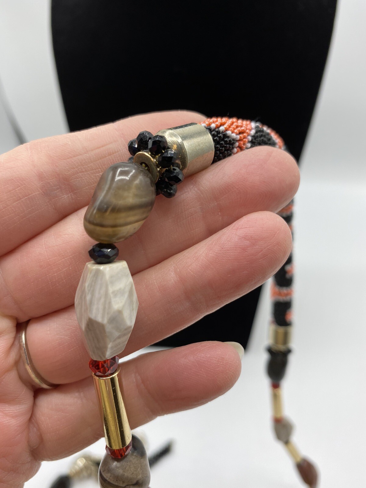 Semi-Precious Stone Artisan Statement Necklace Be… - image 6