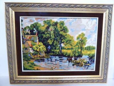Vintage Samt vergoldet gerahmt The Hay Wain John Constable Wolle Wandteppich 24'' x 20''