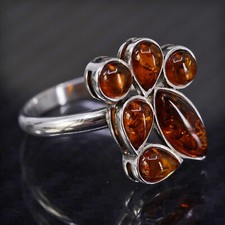 Size 11.5, vintage sterling silver 925 handmade ring with amber