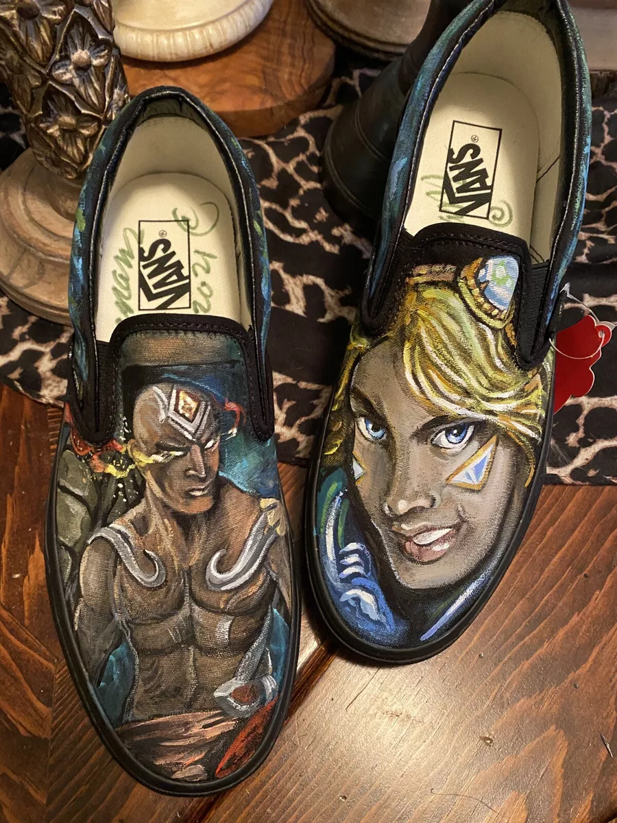 Louis Vuitton Custom Vans Slip-Ons. , Hand painted