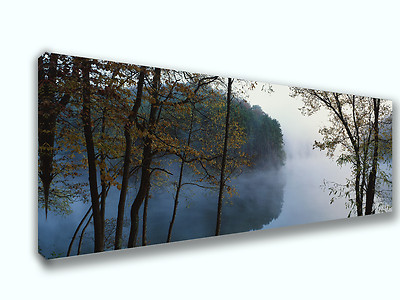 Misty Lake Forest Panoramic Picture Canvas Print Home Decor Wall Art