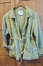 Vintage Flax Engelhart 100% Linen Jacket Coat Mustard Green Lagenlook Pockets S