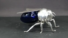 MAPPIN & WEBB-ANTIQUE SILVER PLATED/BLUE GLASS HONEY BEE POT