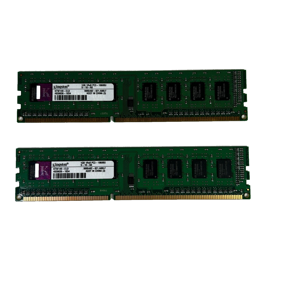 2x 1GB PC3-10600 Kingston KTW149-ELD Elpida DDR3-1333 Desktop Ram