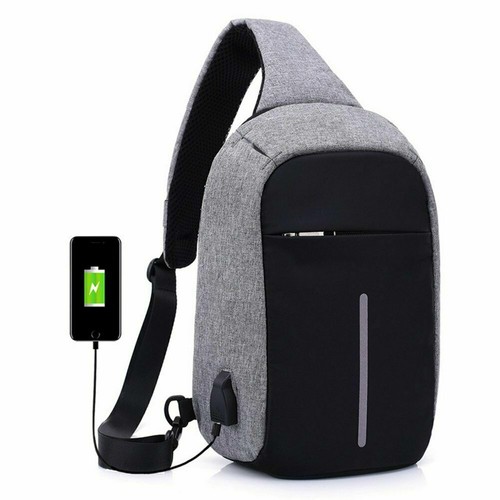 MONOSPALLA ZAINO BORSELLO BORSA A TRACOLLA DA UOMO NERO GRIGI USB VIAGGIO  SCUOLA | eBay