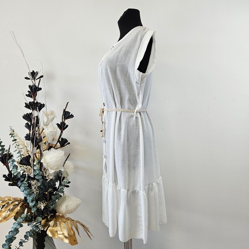 Vestido básico sin brazo, hasta la rodilla, con cinturón Italy túnica 40 42 44 blanco - Imagen 2 de 5