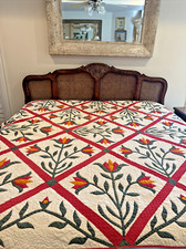 Antique Quilt Tulip Pattern Hand Applique Exceptional Hand Stitching Colors 1900