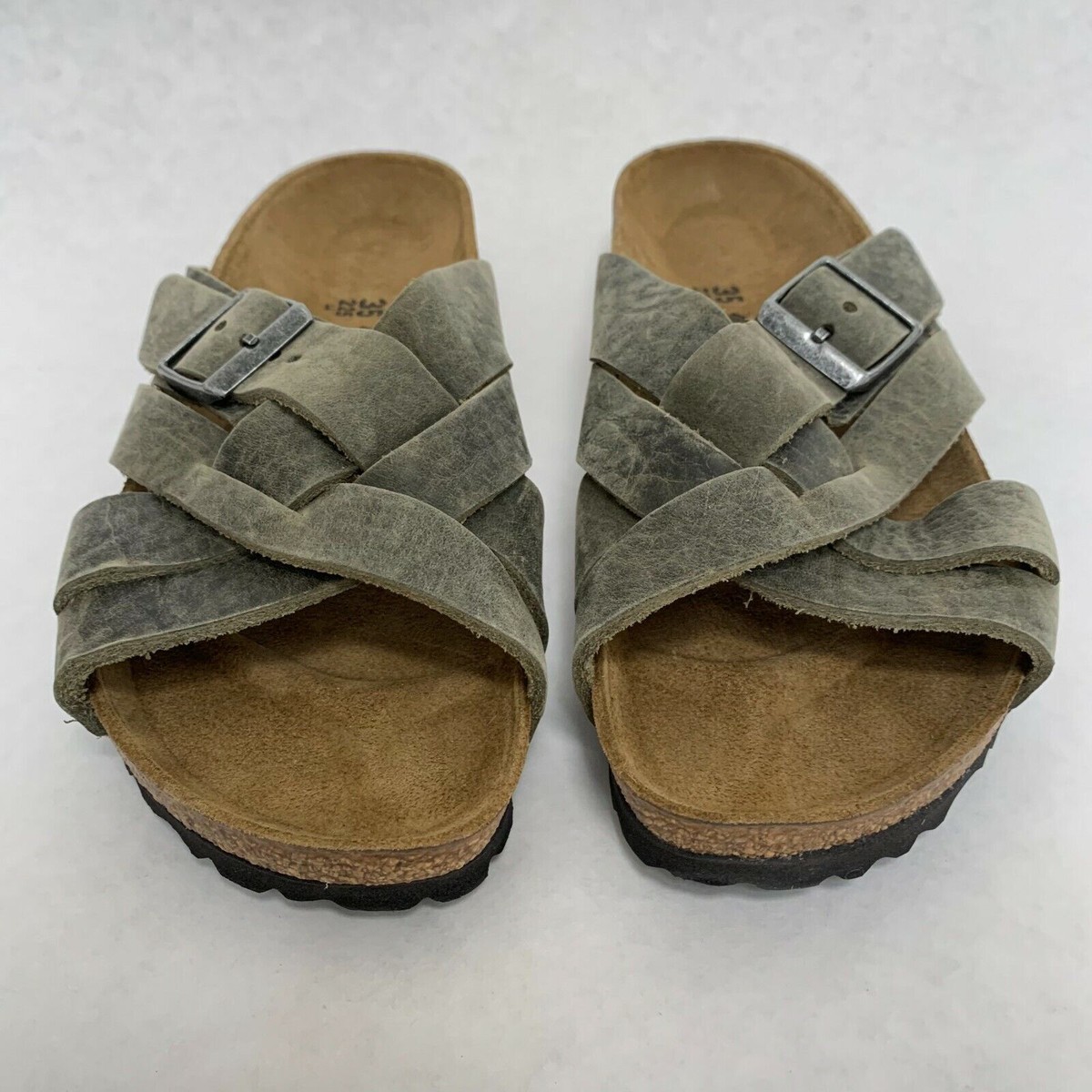 Birkenstock New with Box Lugano Faded Khaki Oiled Leather 