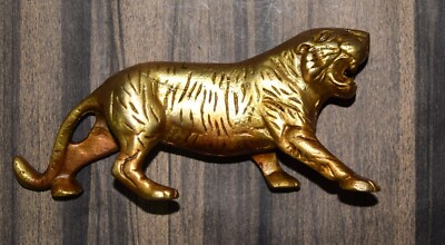 Hunting Panther Tiger Lion Statue Brass Handmade Wildcat Table Dec RD121