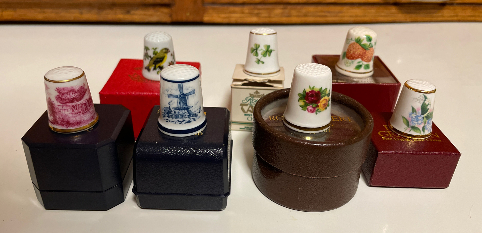 Lot of 7 Thimble Collectors Club China Thimbles with Boxes and