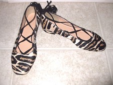 J CREW COLLECTION LACE UP FLATS LEOPARD CALF HAIR SHOES 8 F8474 BROWN TAN