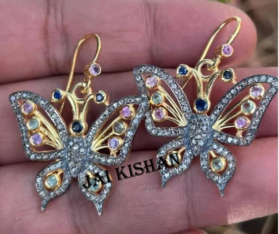 Farfalla Multicolore Tormalina Gemma 925 Argento Sterling Diamante Orecchino - Immagine 4 di 4