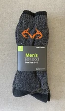 Men's Realtree Winter Boot Socks Gray Fits Shoe Size 6-12 2 Pair