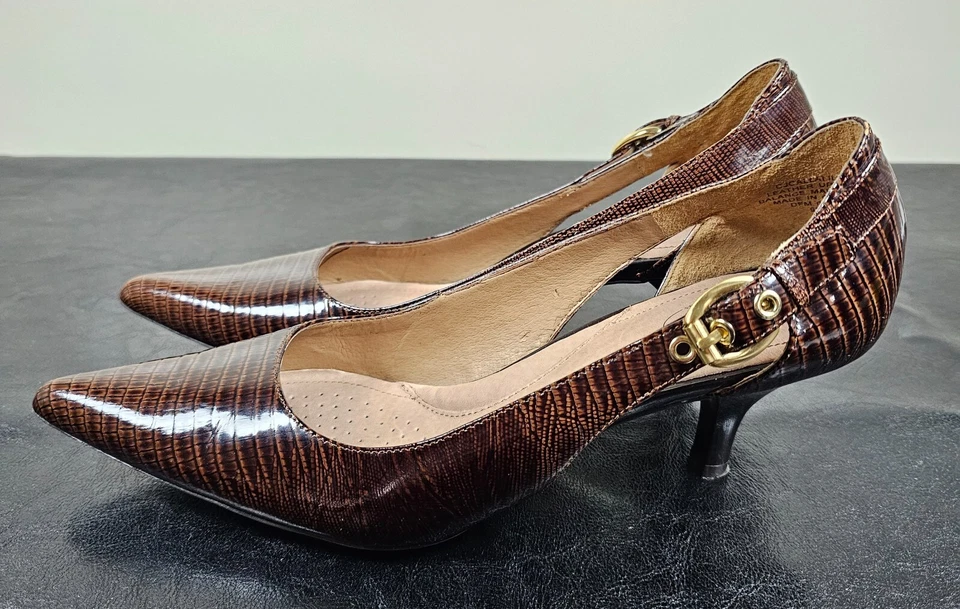 CIRCA JOAN & DAVID Shoes Women's 9M Calla Lily Brown Leather Kitten Heels Casual - Image 2 of 4
