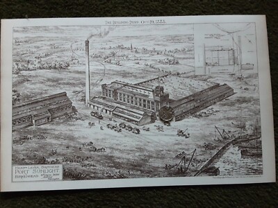 Antiker Druck Hafen Sonnenlicht Hebel Brüder Birkenhead Fabrik Architektur 1888