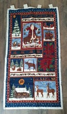 Handmade Christmas Fabric Quilt Wall Hanging 44" X 24" Beaded Santa Snow