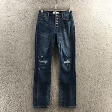 Cabi Straight Cut Jeans Womens 2 (Actual 28X29) Blue Distressed Mid Rise Buttons