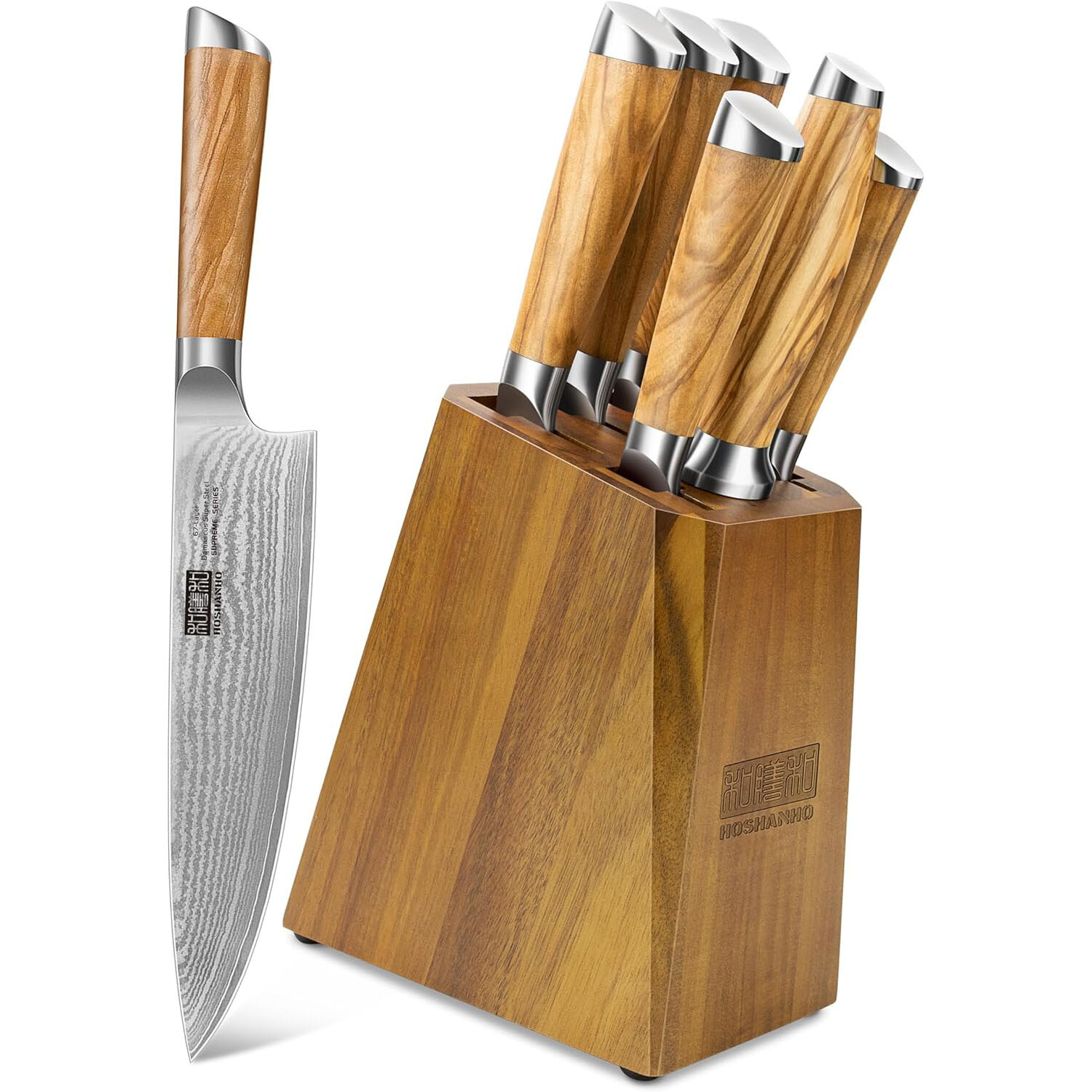 Knife Set with Block 7-Piece, Professional 67-layer Damascus Super Steel Kitchen-image