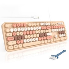 MOFII Wired Keyboard, Full Size USB Keyboard Plug Play, Colorful Retro Round ...