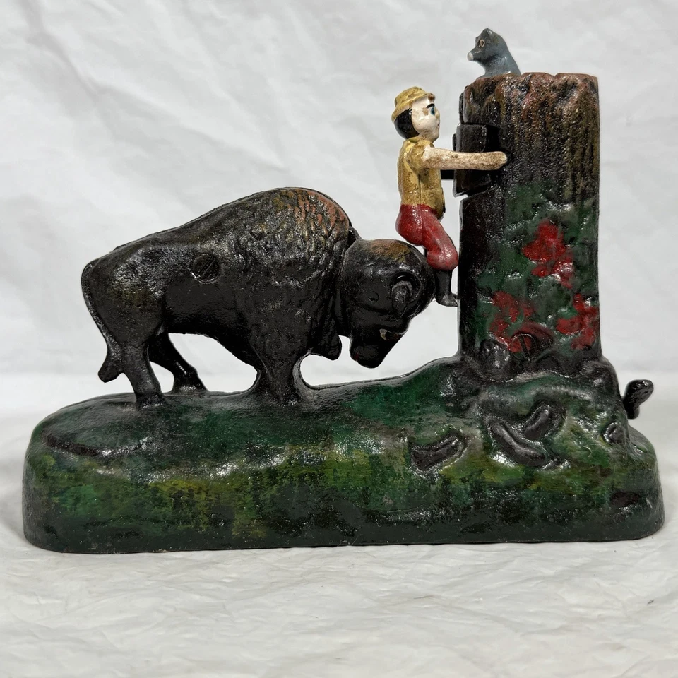Original Butting Buffalo CAst Iron Mechanical Bank BOOK OF KNOWLEDGE - Image 2 of 4
