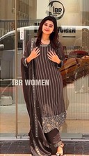 Exclusive BrownHeavy Chinnon Silk Salwar Kameez And Dupatta For Traditional Wear