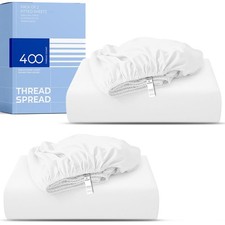 THREAD SPREAD 100 Cotton Full Size Fitted Sheets Pack of 2-400 Thread Count 16"