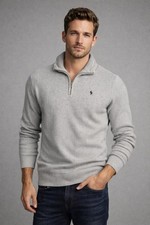 Men's Ralph Lauren Half Zip Neck Jumper Jumper Size XL Light Grey Cotton