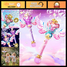 2 Pack Light Up Princess Bubble Wand - Spinning Bubble Toys Pink  Purple 