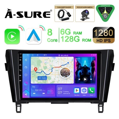 DAB+ 128G Android 15 CarPlay Autoradio Für Nissan X Trail Qashqai 2014-18 GPS BT