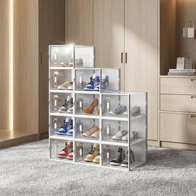 12 Pcs Shoe Box Clear Stackable Plastic Storage Container Organizers Closet Case