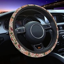 Car Steering Wheel Cover for Women Men, Non-Slip Steering Burgundy Flowers