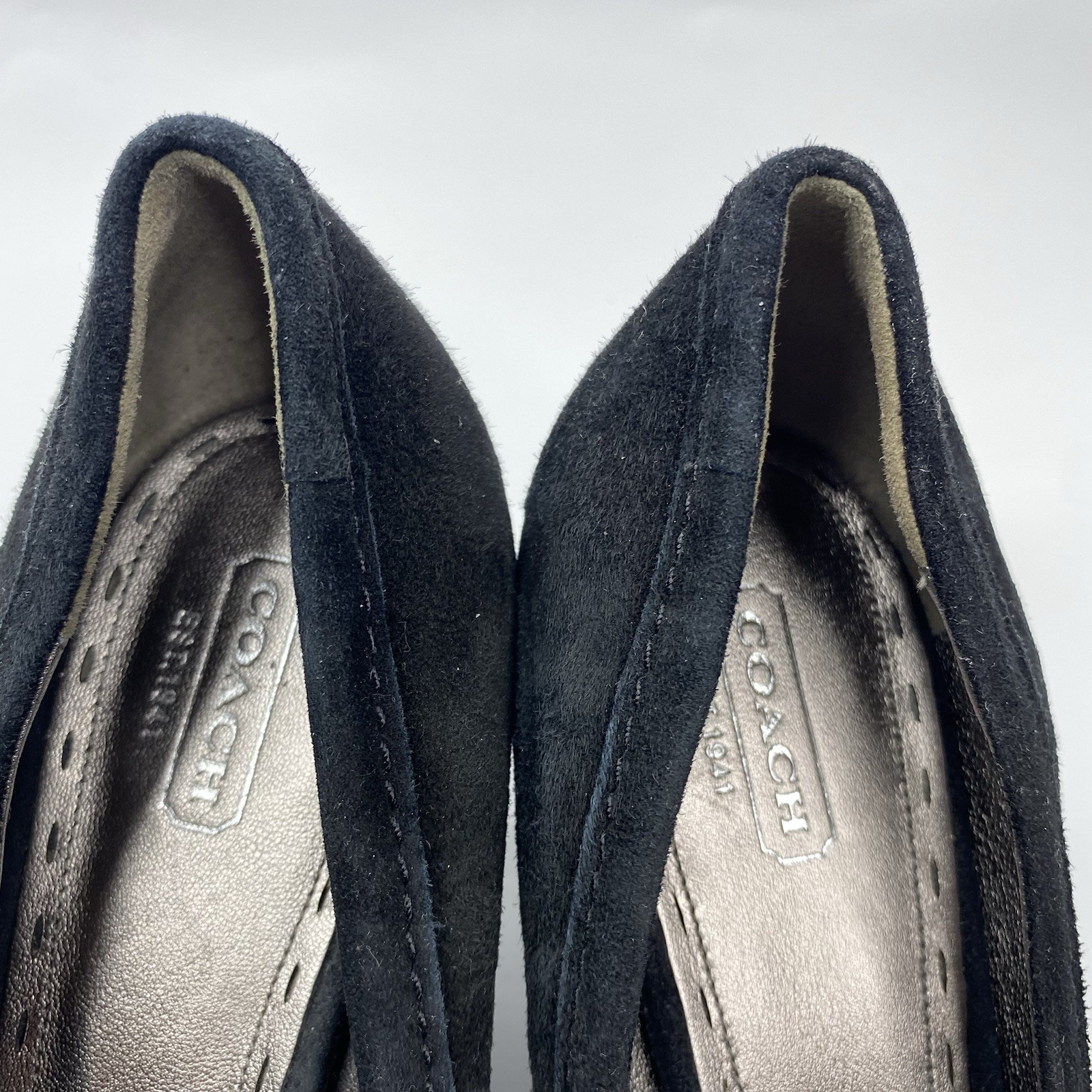 COACH Laney Black Kidsuede Wedges Logo Button Slip-On Pump Heels Size 10B Women thumbnail 8