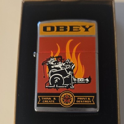 Zippo Obey Think & Create Print & Destroy Signed by Shephard Fairey. Rare
