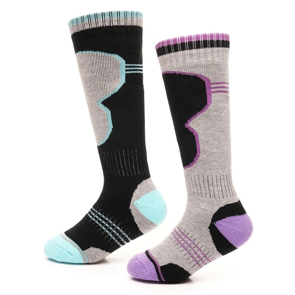 Kids Girls Thermal Ski Socks Grey 2 Pack Skiing Snowboarding Hiking Warm Socks